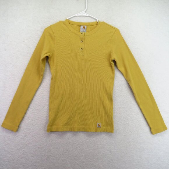 Carhartt‎ Shirt Womens Size Small Yellow Ribbed Long Sleeve Henley Gorpcore - Picture 1 of 11